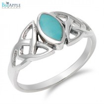 wedding photo - Marquise Cut Synthetic Turquoise  Solitaire Bezel Set Celtic Design Twisted Knot Solid 925 Sterling Silver Solitaire Engagement Ring