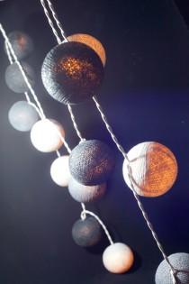 wedding photo - 20 Gray Tone Cotton Ball String Lights for Decor Bedroom Wedding Patio Party Garden Spa and Holiday lighting Indoor Outdoor