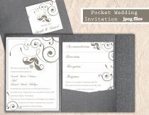 wedding photo -  Printable Pocket Wedding Invitation Printable Invitation Gray Wedding Invitation Floral Invitation Download Invitation Edited jpeg file