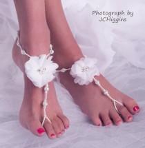 wedding photo - White Bridal Barefoot Sandals, Wedding Barefoot Sandals, Beach Wedding Barefoot Sandal, Bridal Foot Jewelry, Footless Sandal