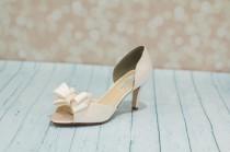 wedding photo - Wedding Shoes - Bridal Shoe -  Bow Shoes - Dyeable Satin Wedding Shoes -  Ivory Wedding Shoe - Custom Wedding Shoe - Heels Peep Toe Shoes -