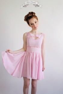 wedding photo - Gingham Cut Out Dress"Andromeda" shown in Pink with Gathered Short Skirt and Sweetheart Neckline