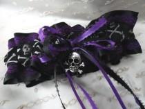 wedding photo - Purple Lace- Black Satin Skull Crossbones Garter