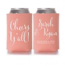 wedding photo - Wedding Koozies, Cheers Y'all, Personalized Can Coolers, Wedding Favors, Beer Sleeves, Can Sleeves, Can Coolers, Coral - T325
