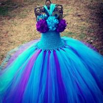 wedding photo - Peacock Couture Flower Girl Tutu Dress/ Pageant Attire/Tutu Dress