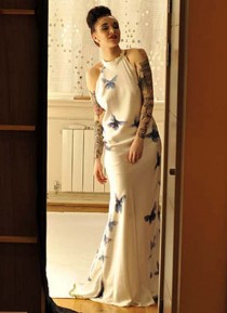 wedding photo - Handpainted Blue Morpho Butterfly Silk Satin Backless Wedding Dress