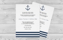 wedding photo -  Nautical Wedding Invitation Template - 5 x 7 Navy Anchor Striped Printable Wedding Invitation Editable PDF - Instant Download DiY You Print