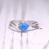wedding photo - Womens Blue Opal Wedding Ring,Opal Ring,Silver Lab Opal Ring,Opal Wedding Band,Promise Ring for Her,Opal Engagement Ring,Tying The Knot Ring