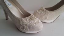 wedding photo - Ivory Lace Wedding Shoes Ivory or White Bridal Shoes with Lace and Pearls and Swarovski Crystals Vegan Wedding Shoes