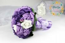 wedding photo - Wedding Bridal bouquet in purple with white roses -Chiffon Flower Bridal Bouquet-Handmade wedding bouquet-Alternative bouquet-Purple wedding