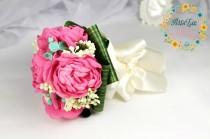wedding photo - Wedding Bouquet Pink Peony Wedding Bouquet - Pink&mint bridal bouquet - Chiffon Flower Bridal Bouquet - Handmade wedding bouquet