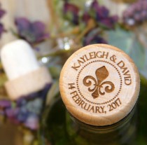 wedding photo -  Custom Wine Stopper - Personalized Reusable Wine Cork - Fancy Script Laser Engraved Monogram - Fleur De Lis Wedding Favor / Reunion Keepsake