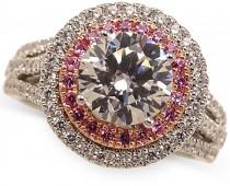 wedding photo - Marchesa Pink and White Diamond Halo Certified Engagement Ring (3 ct. t.w.) in 18k White Gold