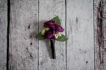 wedding photo - Plum Purple Ranunculus Wedding Boutonniere - Silk Wedding Boutonniere