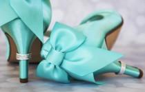 wedding photo - Aqua Wedding Shoes / Bride on Budget Wedding Shoes / Bow Heel / Silver Ring Heel / Seafoam Shoes / Custom Bridal