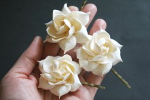 wedding photo -  Ivory gardenia - bridal flower clip, Bridal flower hair pin, Bridal hair flower, Wedding hair clip, Bridal flower clip, Flower hair pins,