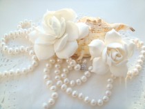 wedding photo -  White bridal hair flower gardenia 2 in set. Bridal flower hair clip. Hair clay flower. Wedding flower clip. Wedding hair flower accessory.