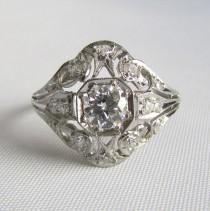 wedding photo - Vintage Filigree Art Deco Diamond Cocktail Ring or Engagement Ring. VVS2, G center! Beautiful and full of sparkle! GIA Appraisal 2450 USD!