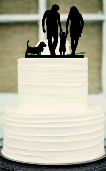 wedding photo -  Silhouette Wedding Cake Topper, funny Wedding Cake Topper,Bride and Groom and little boy a dog family wedding cake topper,Rustic cake topper