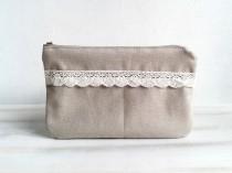 wedding photo - Bridesmaids Clutch Bridesmaid Pouch Purse Cosmetic Case Accessory Pouch Zippered Natural Color ohtteam