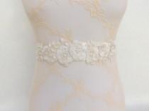 wedding photo - Ivory Bridal Sash Belt. Embroidered Flowers decorated with Ivory Pearls. Floral Wedding Sash Belt.