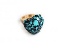 wedding photo - Vintage Modernist 18k Gold Claw Set Spiderweb Turquoise Rough Heart Ring - Mid Century Native American Jewelry