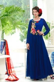 wedding photo -  Blue lovely pure georgette gown with full sleeves
