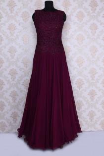 wedding photo -  Dark purple alluring thread work and georgette embellished gown