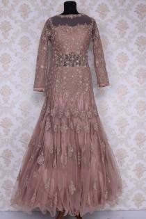 wedding photo -  Light brown floor length stylish net gown
