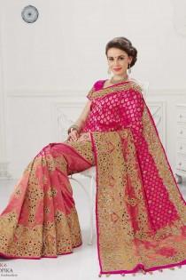 wedding photo -  Pink pure silk zari weaved marvellous saree with gold border
