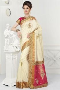 wedding photo -  Off white pure silk beauteous saree with gold border