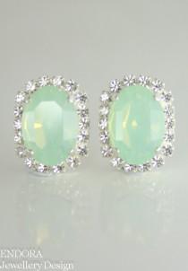 wedding photo - crystal earrings wedding ,mint green crystal stud earrings,seafoam earrings,mint green oval crystal earrings,swarovski,mint green jewelry