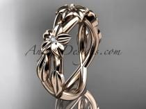 wedding photo -  14kt rose gold diamond leaf wedding ring, engagement ring, wedding band ADLR204B