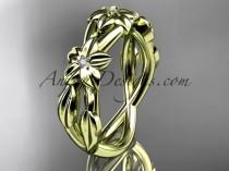 wedding photo -  14kt yellow gold diamond leaf wedding ring, engagement ring, wedding band ADLR204B