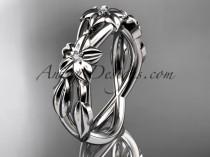 wedding photo -  Platinum diamond leaf wedding ring, engagement ring, wedding band ADLR204B