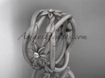 wedding photo -  platinum matte finish leaf and vine, flower wedding ring,wedding band ADLR352B