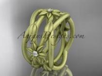 wedding photo -  14kt yellow gold matte finish leaf and vine, flower wedding ring,wedding band ADLR352B