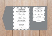 wedding photo -  DIY Pocket Wedding Invitation Template Set - Grey Carnival Stripes Printable Editable PDF Template Set - Instant Download - DIY You Print