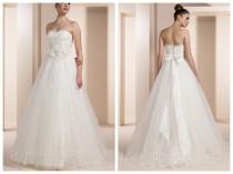 wedding photo -  Crinkled Tulle Ball Gown Wedding Dress with 3D Floral Lace Overlay