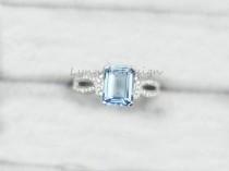 wedding photo - VS Aquamarine Diamond Ring 7x9mm Aquamarine Engagement Ring Aquamarine Gemstone Band Stack Diamond Aquamarine March Birthstone Gift for Her