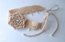 wedding photo - Crochet Choker, Headband With Flower and Ties