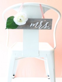 wedding photo - Wedding Chair Signs: mr. & mrs. calligraphy pair (solid wood in driftwood grey and white)