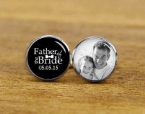 wedding photo - Father Of The Bride Cufflinks, Custom Any Text, Photo, Personalized Wedding Cufflinks, Custom Wedding Cuff Links, Groom Cuff Links, Tie Clip
