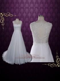 wedding photo - Grecian Lace Chiffon Wedding Dress with Lace Keyhole Back 