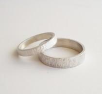 wedding photo - simple wedding rings - handmade hammered sterling silver wedding band set 5mm & 3mm satin finish wedding ring, bark rings -  custom made