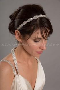 wedding photo - Rhinestone Ribbon Tie On Headband, Wedding Hairband, Bridal Headband - Sybil