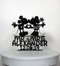 wedding photo - Personalized Winter Wedding Cake Topper - Mickey and Minnie Wedding with Mr & Mrs name and Wedding date