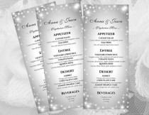 wedding photo -  DIY Printable Wedding Menu Template | Editable MS Word file | 4 x 9.25 | Instant Download | New Years Heaven Sparkles Silver