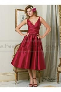 wedding photo - V Neck Cheap Red A_line Over Knee Satin Bridesmaid Dress