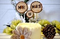 wedding photo - Rustic Wedding Cake Toppers 3pcs- Wedding Cake Decorations - Rustic Decorations - Wood Slices - Woodland Wedding - Personalized Cake Toppers